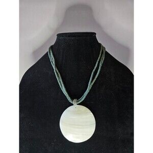 Multistrand Large Pearl Style Pendant on Blue Beaded Women's Necklace